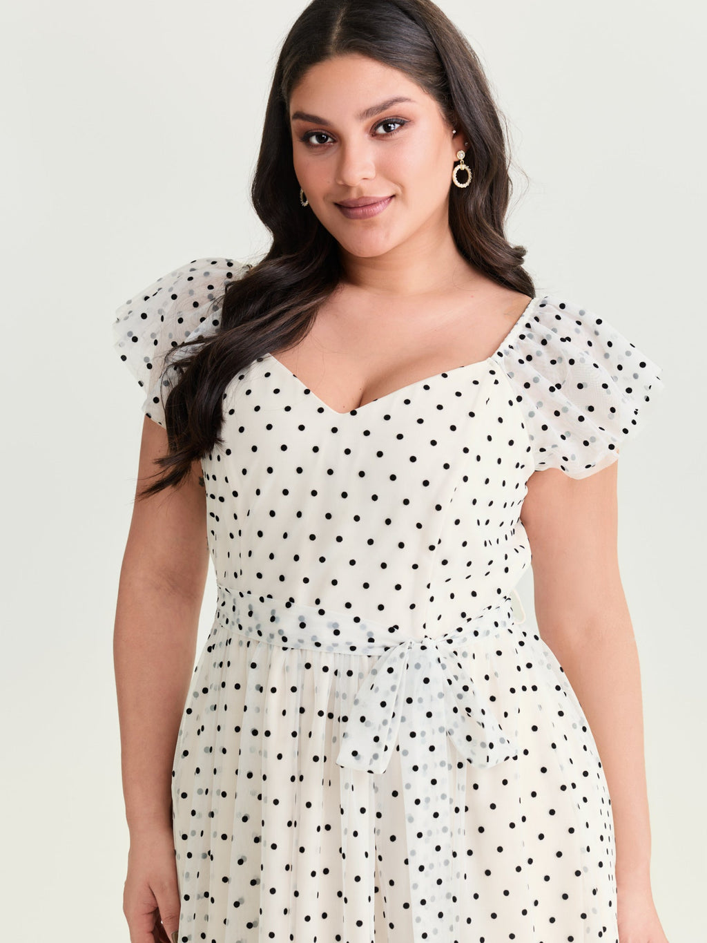 Polka Dot Charm Shirred Sheer Midi Dress