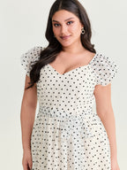 Polka Dot Charm Shirred Sheer Midi Dress