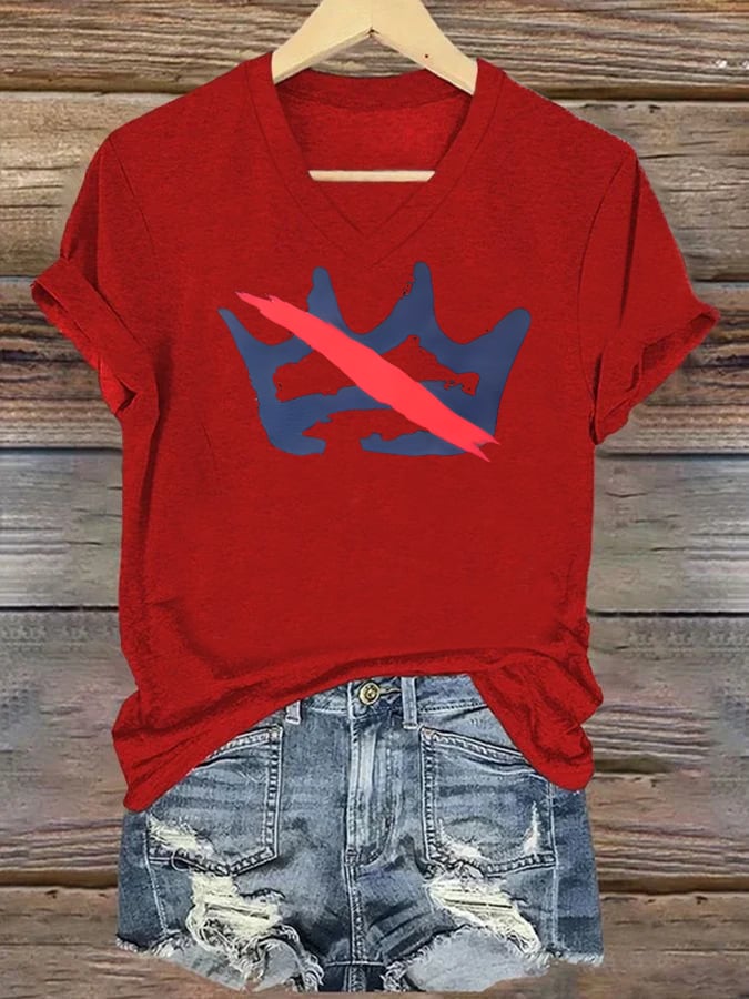🔥Buy 3 Get 15% Off🔥V-neck Women's  America has no kings Printed Casual T-Shirt