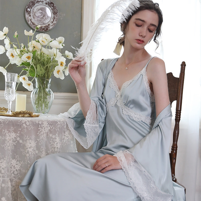 Stimulated Silk Lace 2pcs Nightgown Set