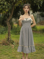Black Lace Boned Corset + Lace Checkered Slip Dress