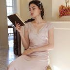 V Neck Lace Sleep Gown
