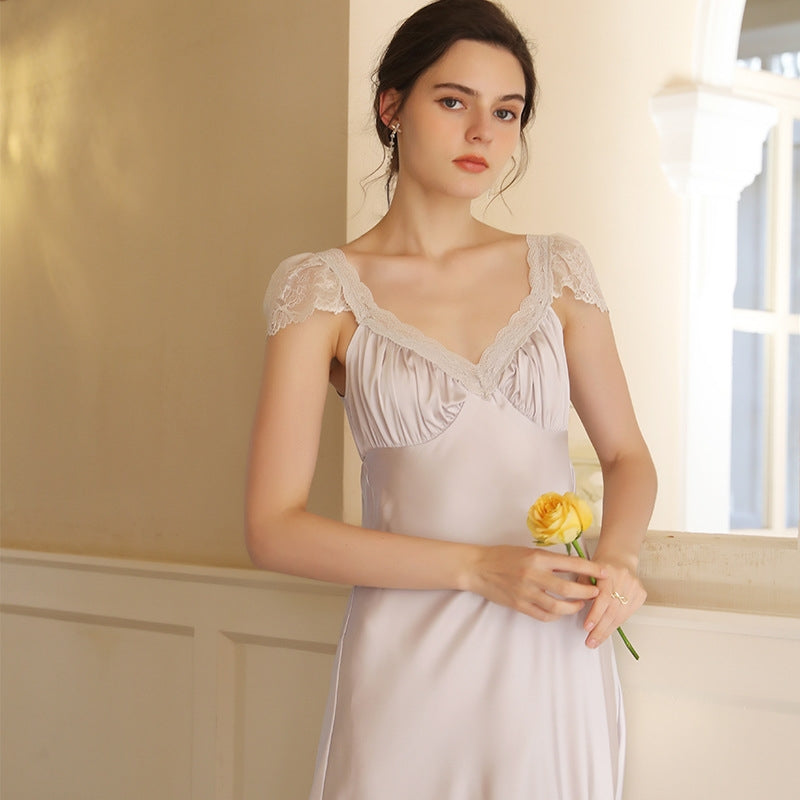 Lace Sleeve Satin Sleep Gown