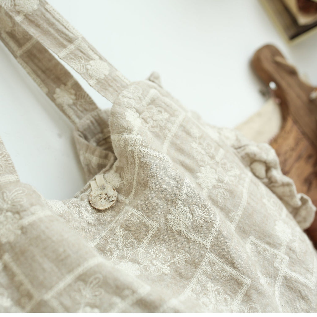 Linen Lace Frilled Embroidered Bag