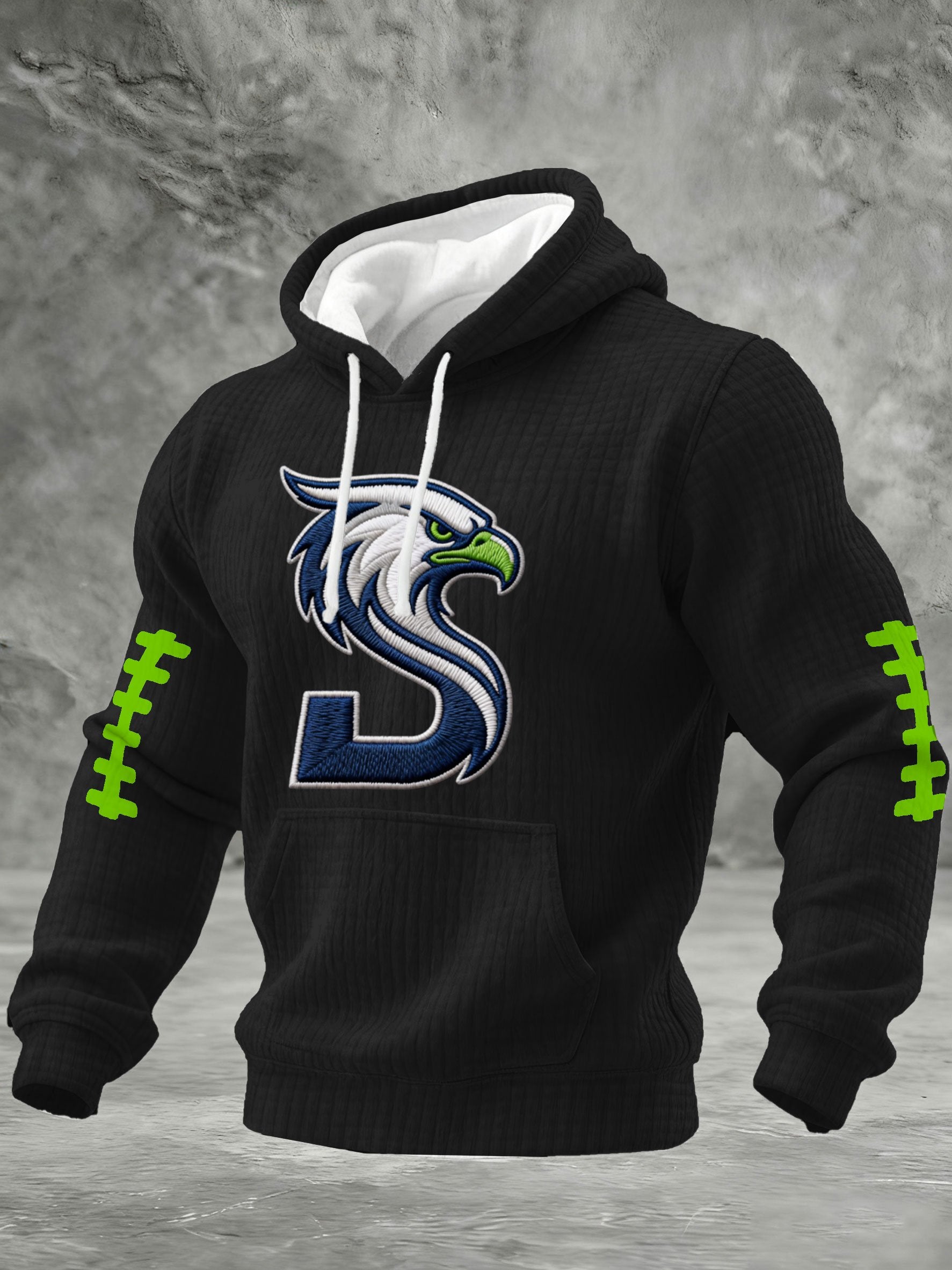 Men's Football Print Checkered Fabric Hooded Sweatshirt