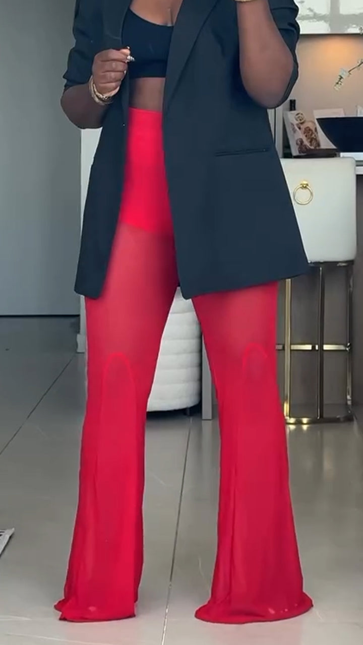 Ladies' Patchwork Transparent Solid Color Casual Pants