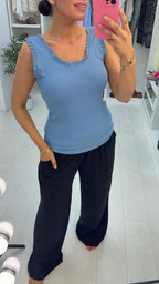 Sashia Plain Ribbed Frill Trim Vest Top