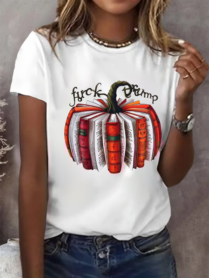 Women's  Fall Book Pumpkin DTF transfer - FDT, Fall Aesthetic print  T-Shirt