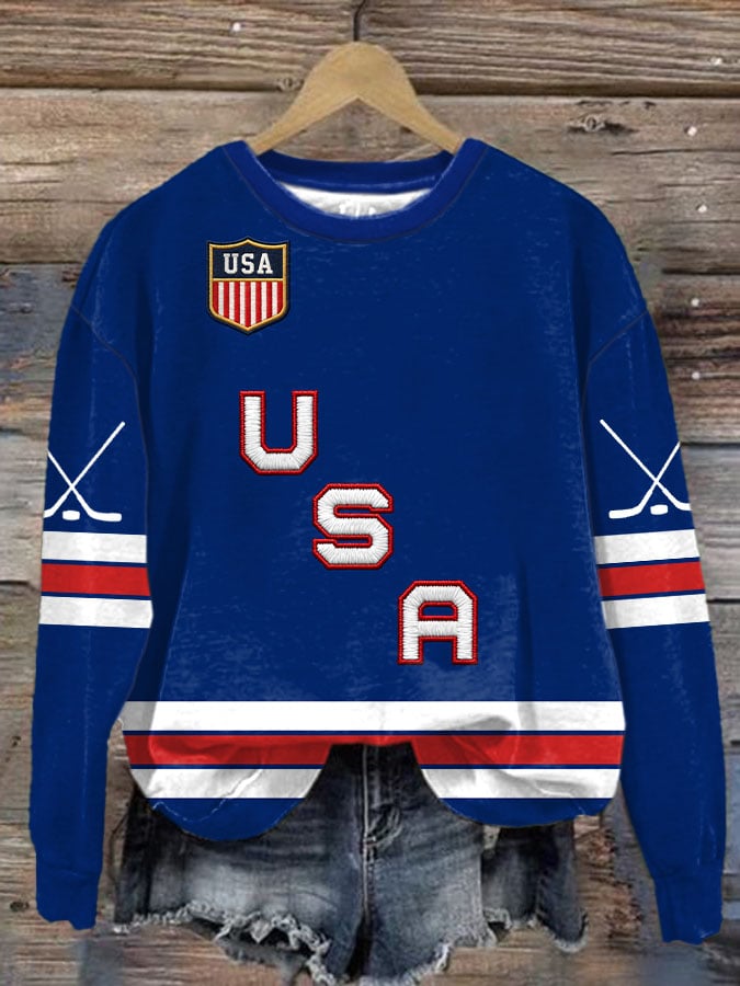 Women's Retro USA Ice Hockey Print Sweatshirt