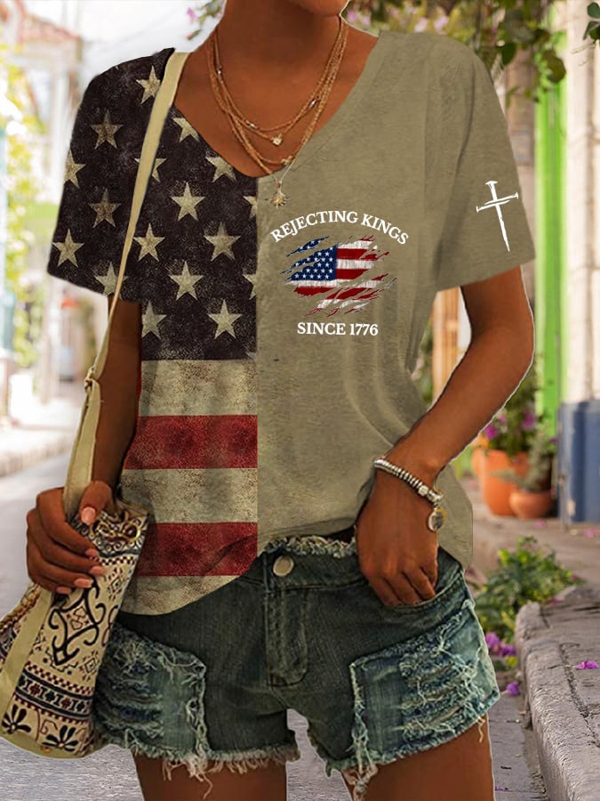 🔥Buy 3 Get 15% Off🔥Women's “Rejecting Kings Since 1776” Print Casual T-Shirt