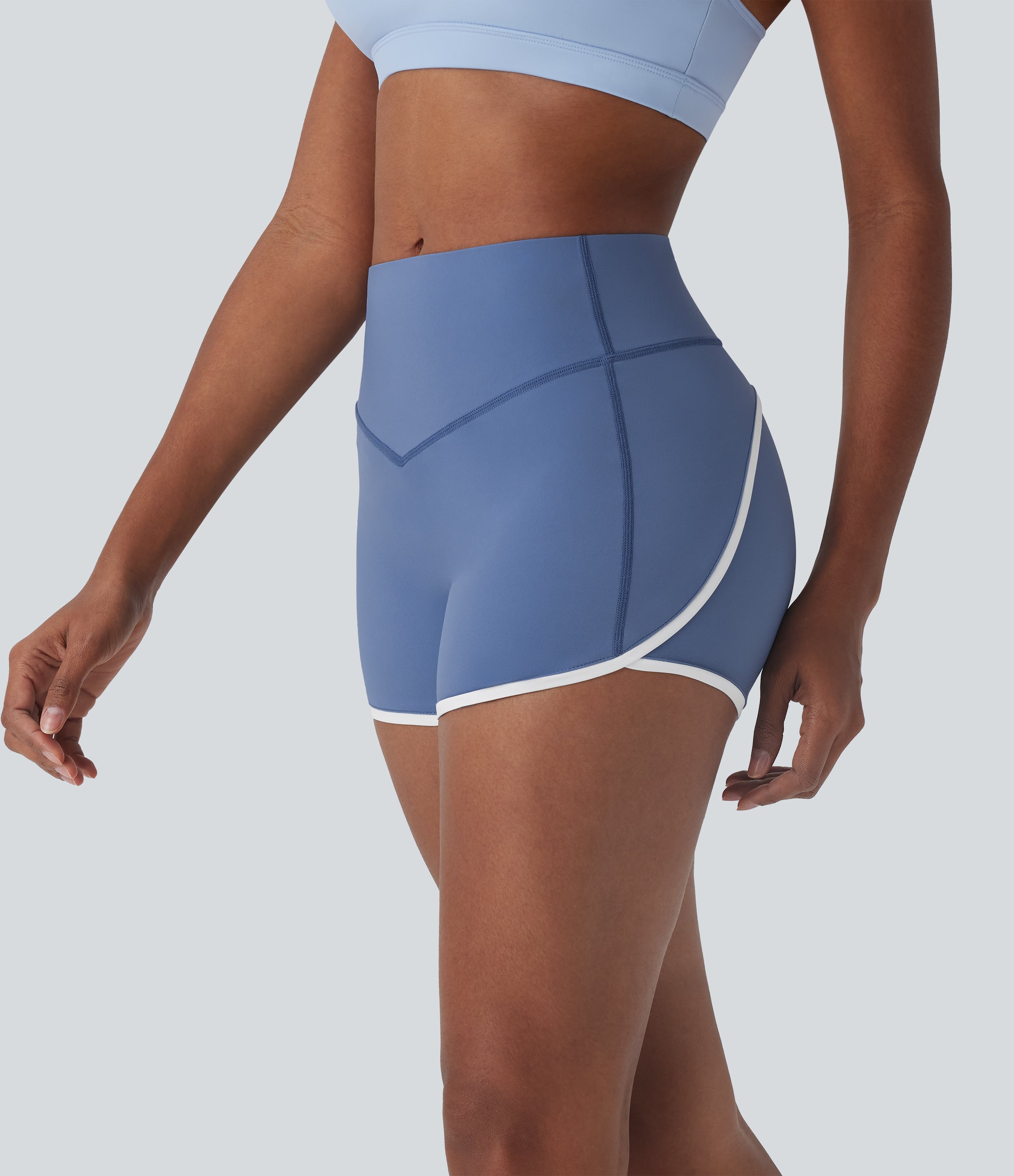 SoftlyZeroTM Airy SoCinched Mid Rise Tummy Control Color Block Cool Touch Yoga Biker Shorts 3''-UPF50+