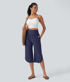 BreezefulTM SoCinched High Waisted Tummy Control Hem Quick Dry Capri Pants with Pockets