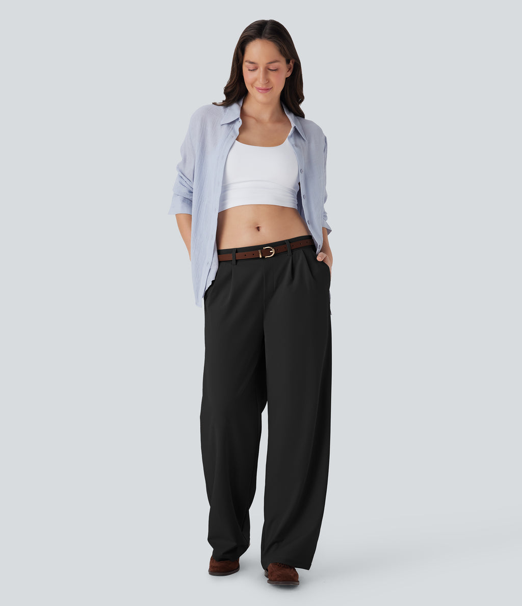 Quick Dry Low Rise Inside Drawstring Straight Leg Casual Pants with Pockets-UPF 40+
