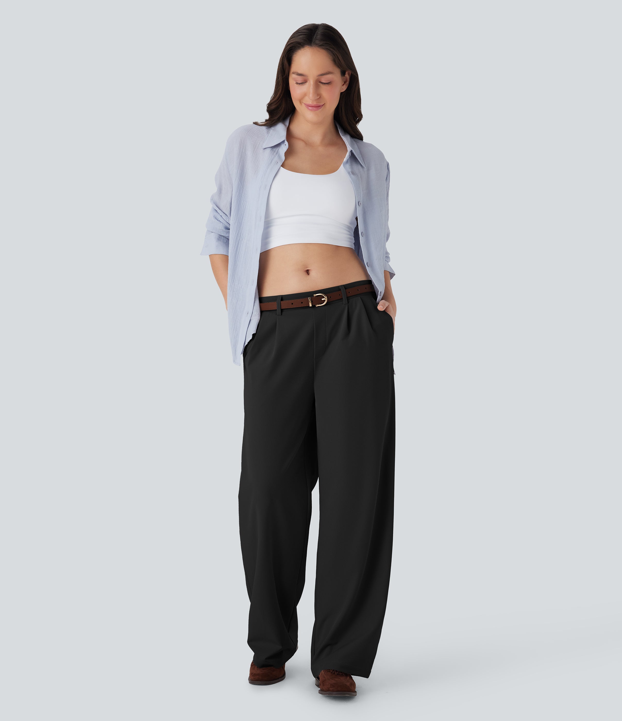 Quick Dry Low Rise Inside Drawstring Straight Leg Casual Pants with Pockets-UPF 40+