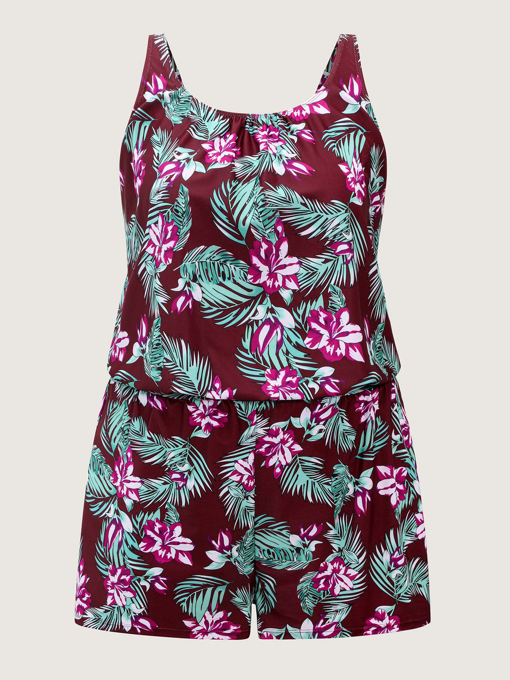 Tropical Flower Print Pockets One-Piece Swimsuit