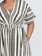 Solid Geometric Dolman Sleeve Pocket Shirred Split Hem Dress