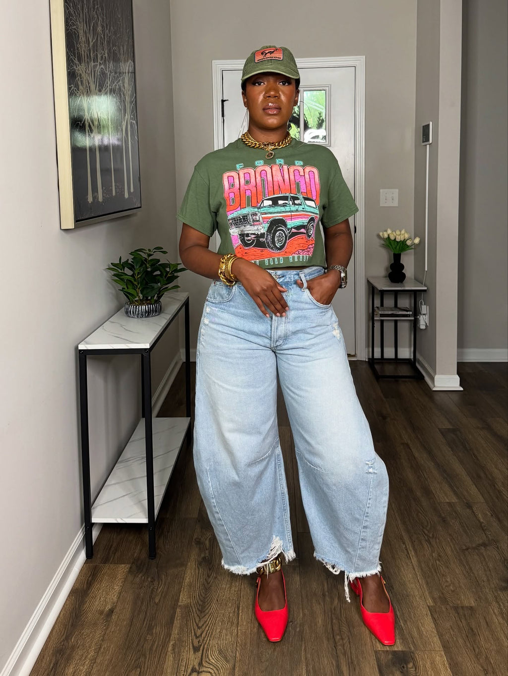 Fashion Raw Trim Ripped Wide Leg Jeans