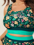 Floral Print Color Contrast Bikini Top