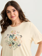 Butterfly Print Flared Sleeve T-Shirt
