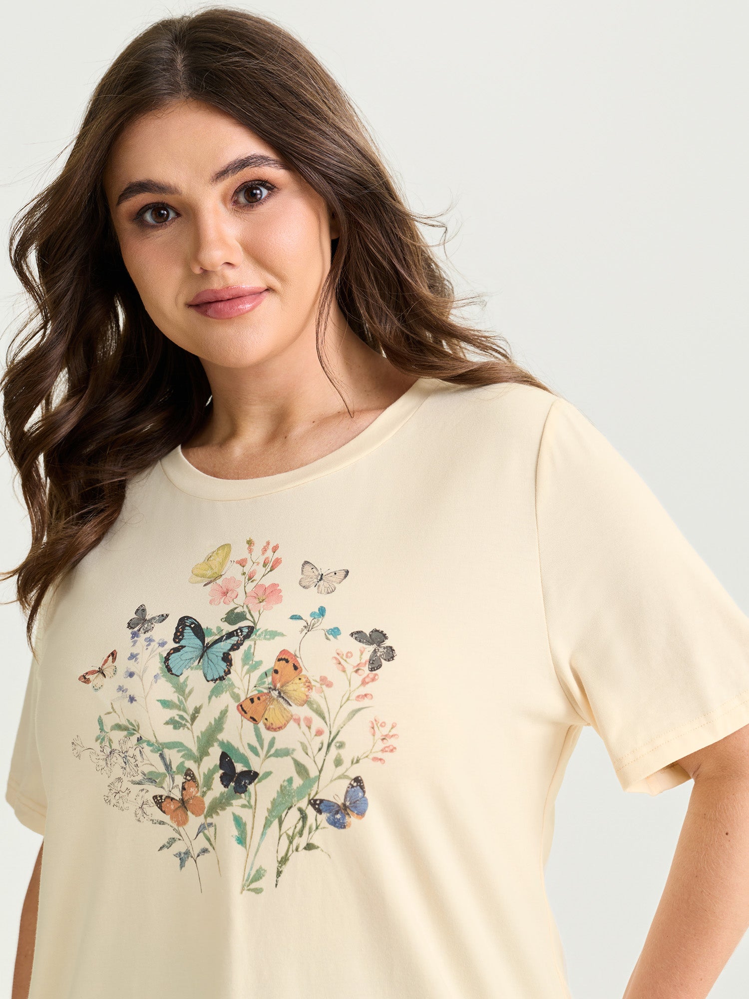 Butterfly Print Flared Sleeve T-Shirt