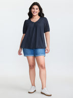 Cotton Slub Textured Embroidered Knit Top