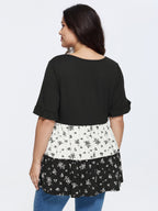 Color Contrast Floral Print Tiered Top