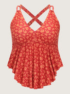 Floral Print Fit And Flare Swim Top