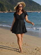Ruffled Sleeve Curvy Hem Swim Dress