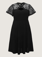 Sheer Lace Neckline Sweetheart Midi Dress