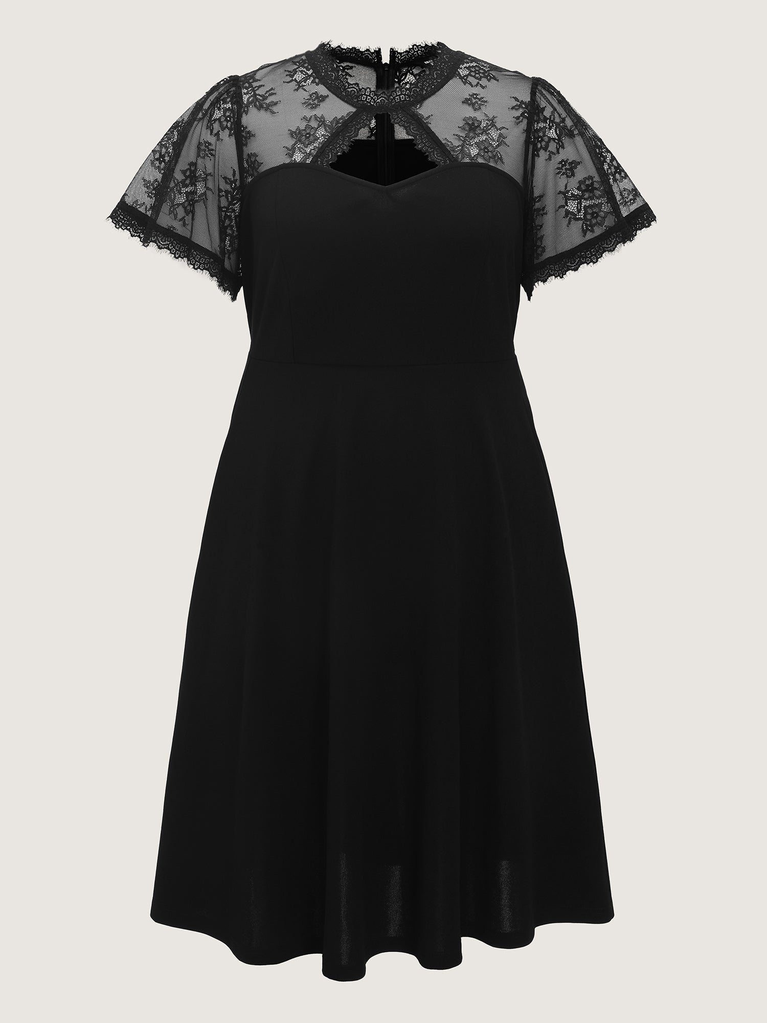 Sheer Lace Neckline Sweetheart Midi Dress