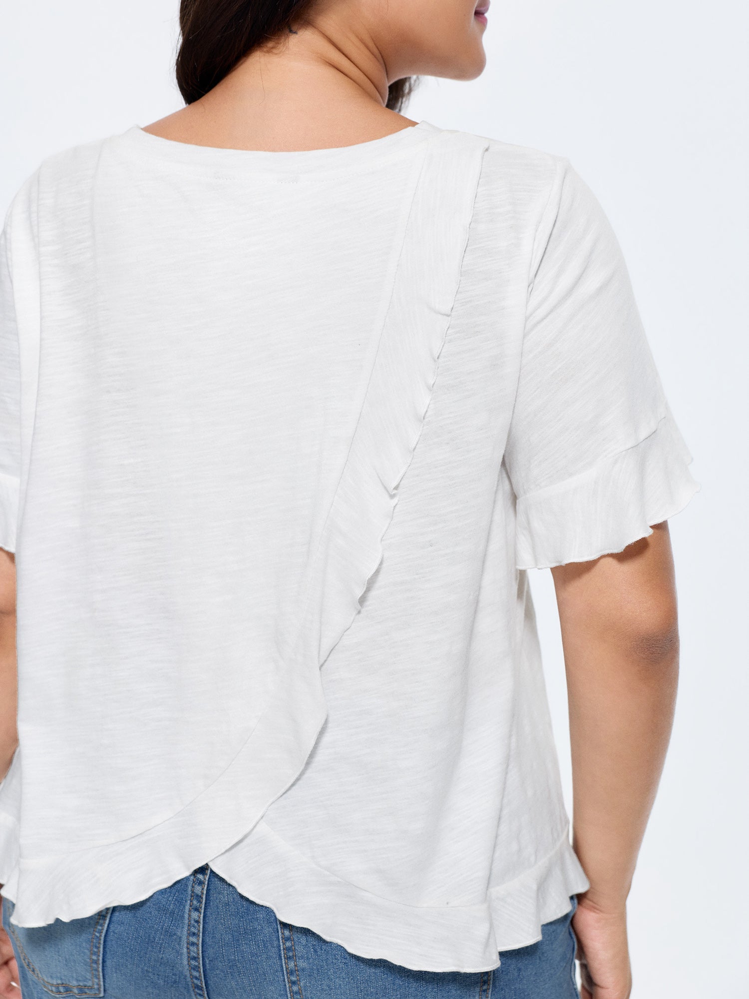 Cotton Overlap Back Ruffled T-Shirt