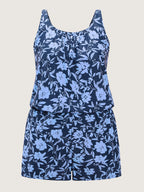 Tropical Flower Print Pockets One-Piece Swimsuit