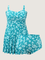 Twist-Front Floral Print Swim Dress