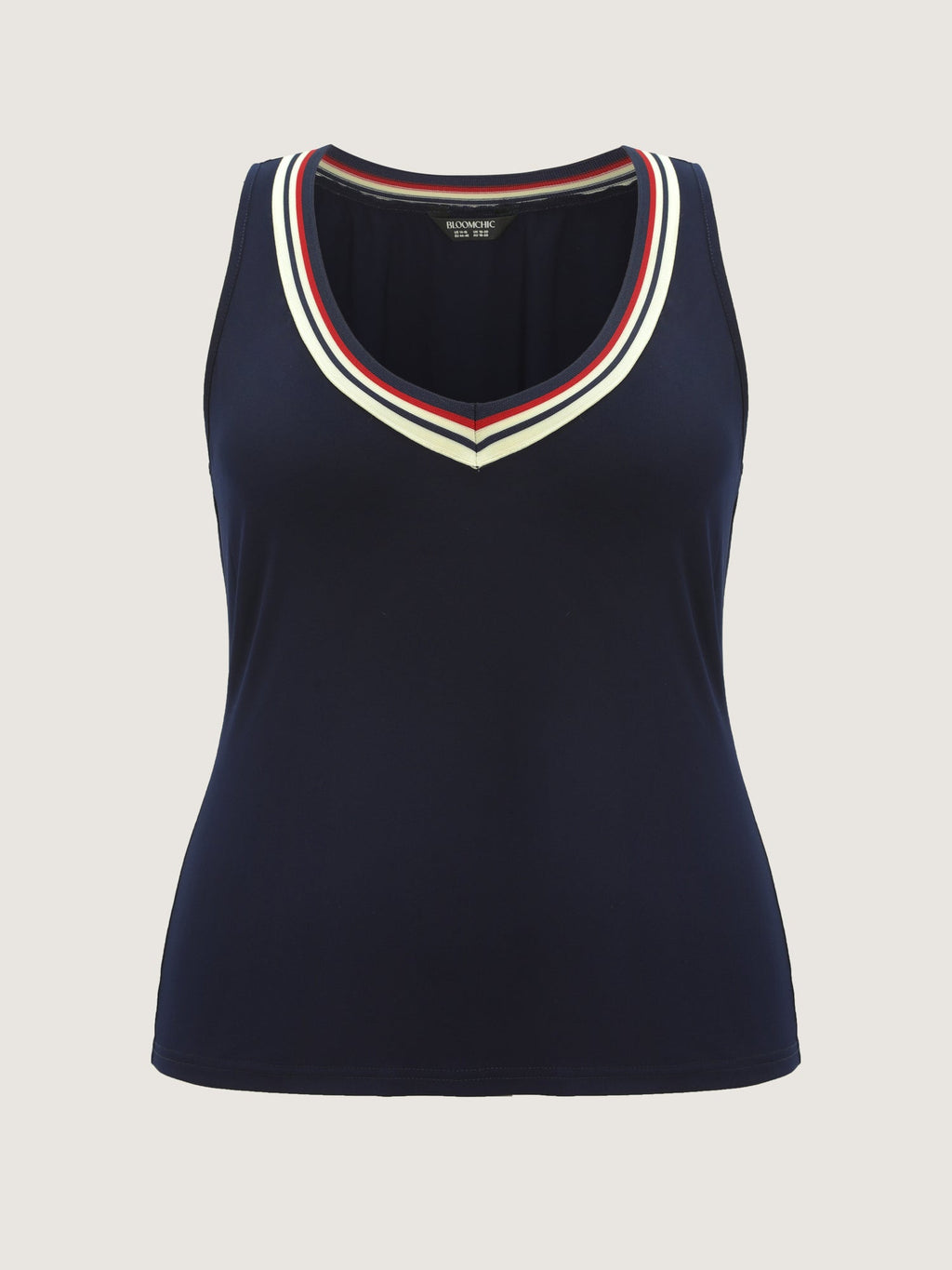 Stretchy Color Contrast Neckline Tank Top