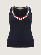 Stretchy Color Contrast Neckline Tank Top