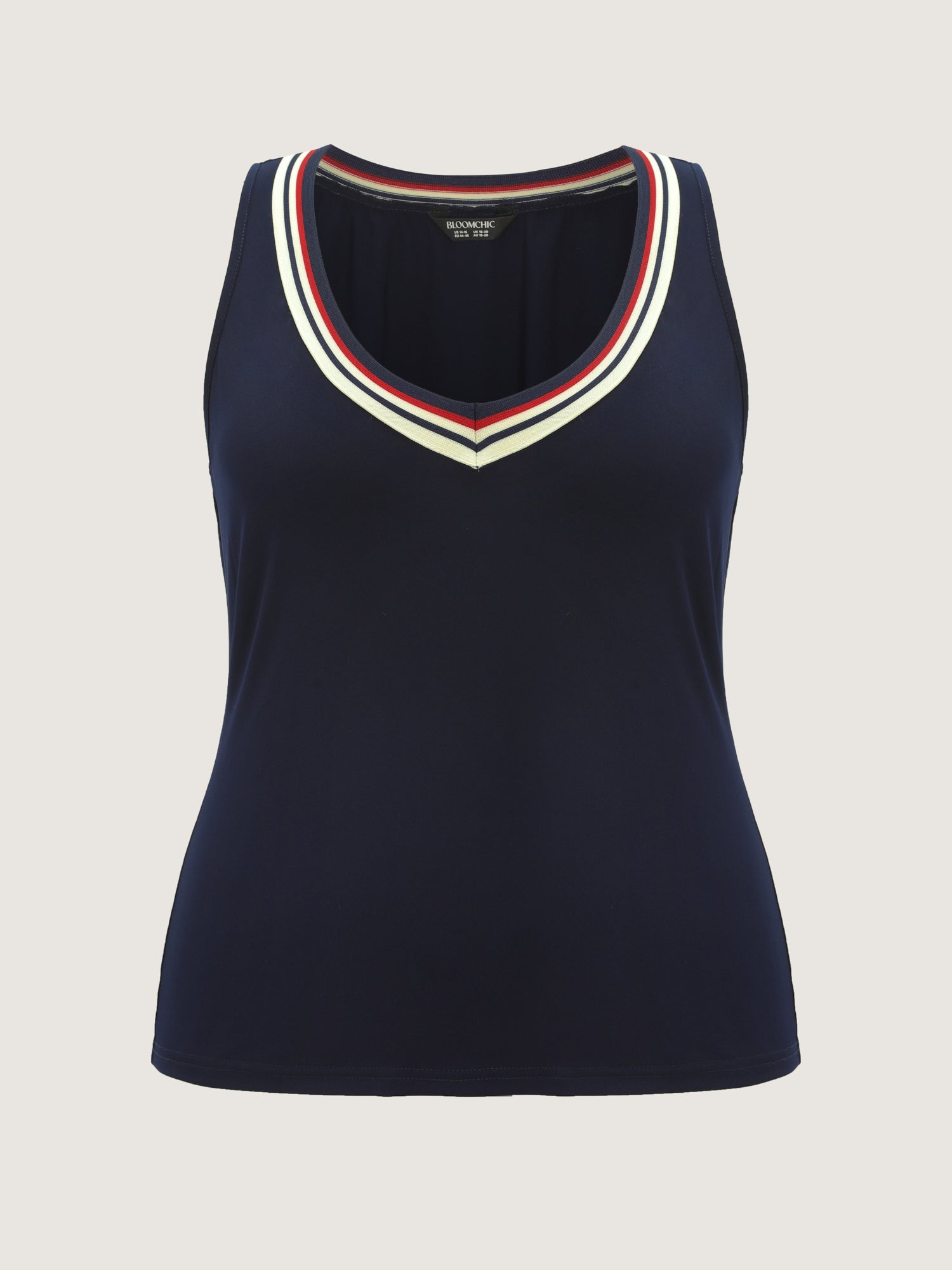 Stretchy Color Contrast Neckline Tank Top