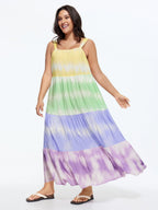 Colorblock Tiered Wide-Straps Maxi Dress
