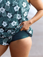 Tropical Flower Print Pockets One-Piece Swimsuit