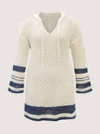 Striped Cut-Out Hooded Swim Cover-Up