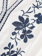 Cotton Floral Embroidered Notched Collar Blouse