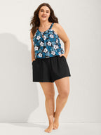 Floral Print Keyhole Pockets Swim Romper