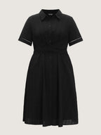 Pure Cotton Textured Overlap Waist Midi Dress
