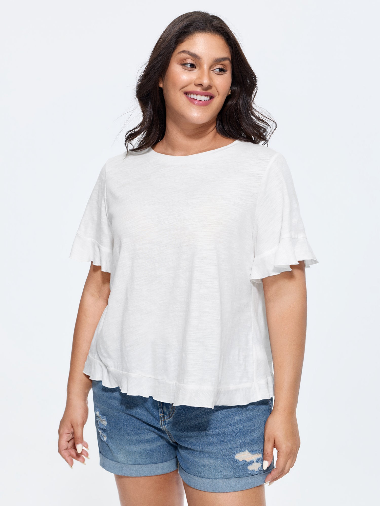 Cotton Overlap Back Ruffled T-Shirt