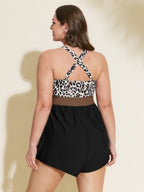 Leopard Print Color Contrast One-Piece Swimsuit
