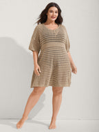 Cut-Out Waist-Cinched Button Swim Cover-Up