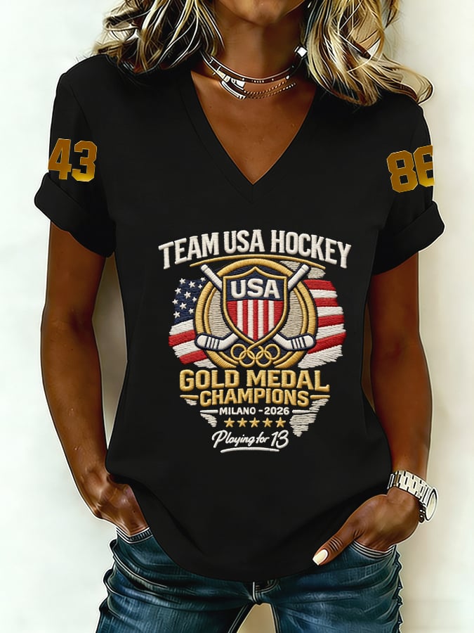 Women's Ice Hockey Print Casual T-Shirt