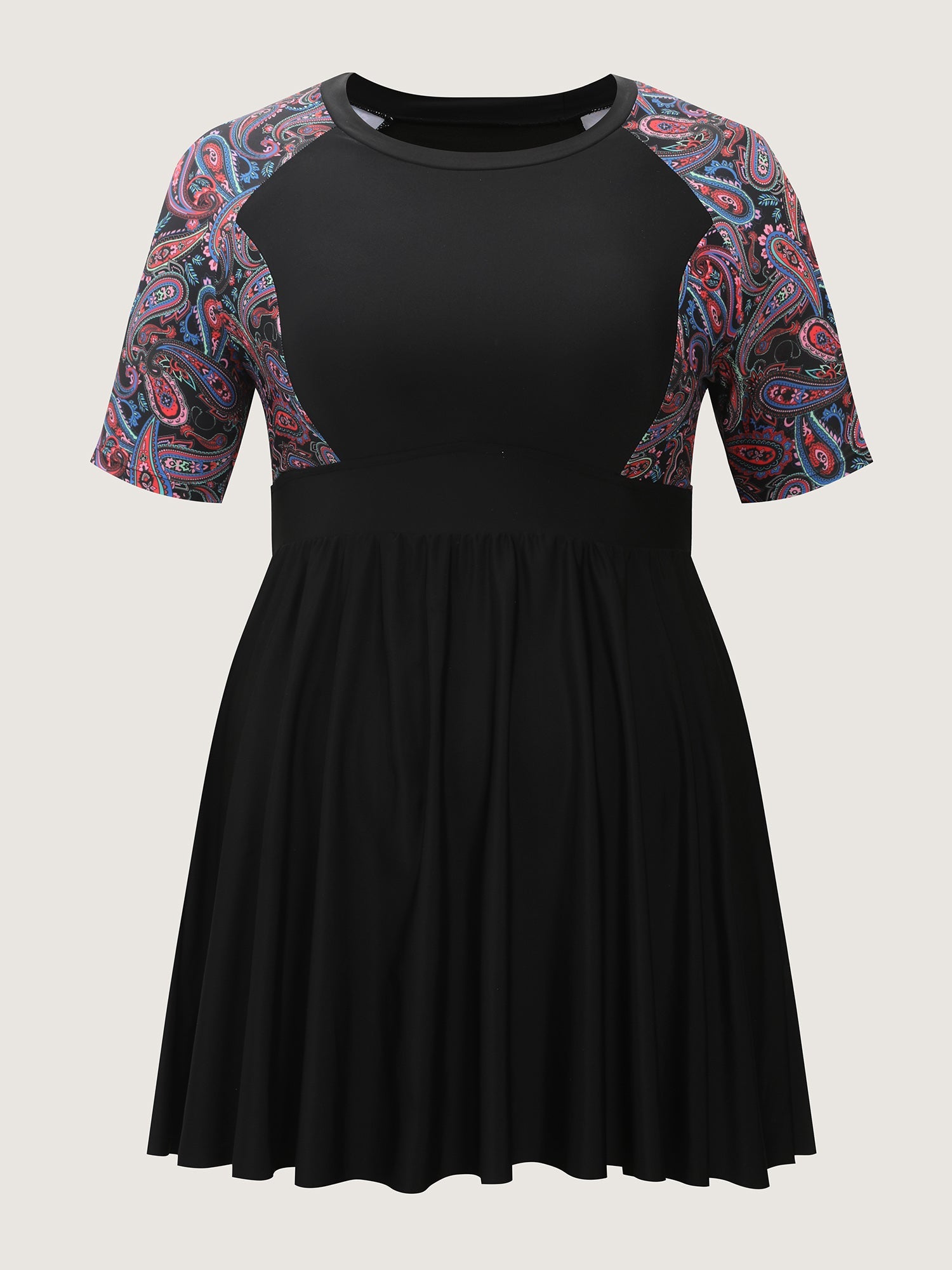 Floral Color Contrast Pockets Swim Dress