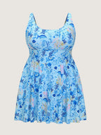 Ocean Print Pockets Swim Dress