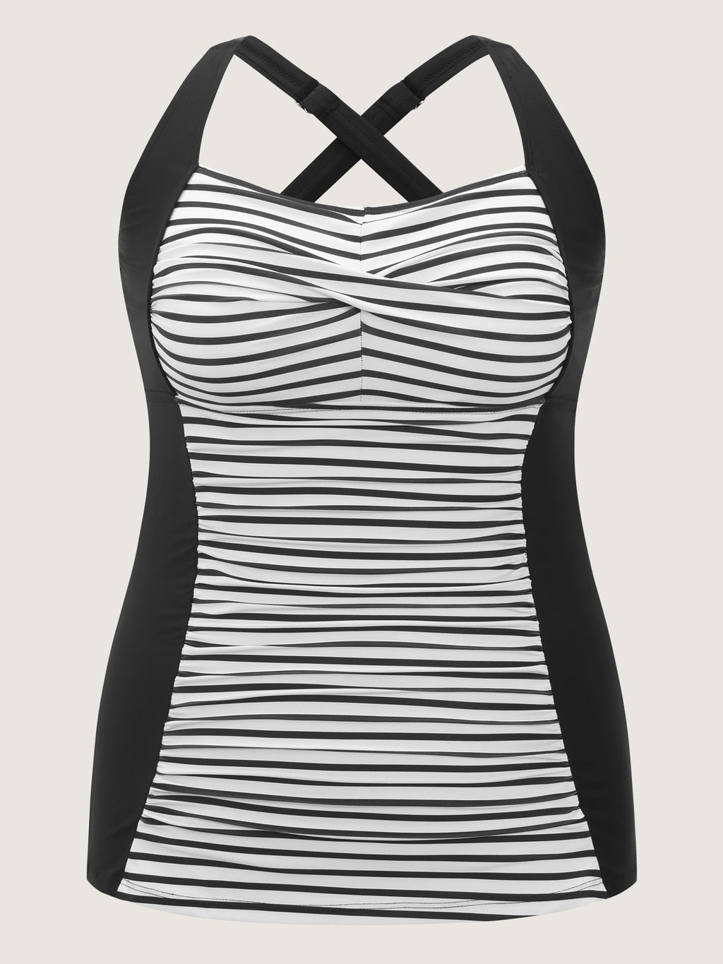 Striped Twist Front Tummy-Control Swim Top