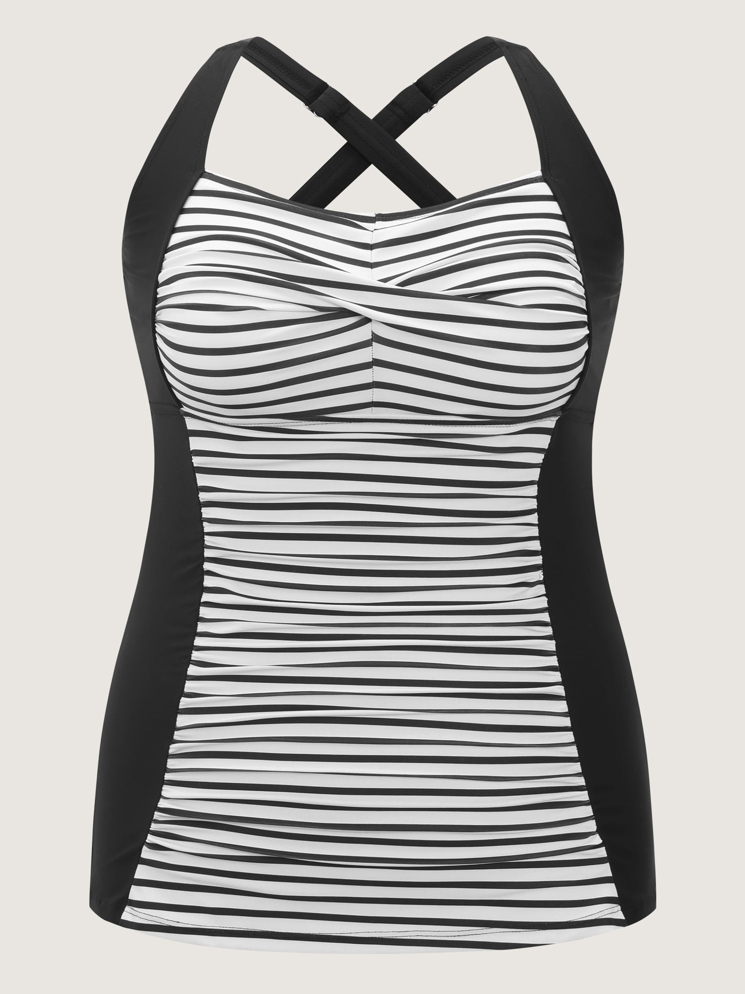 Striped Twist Front Tummy-Control Swim Top